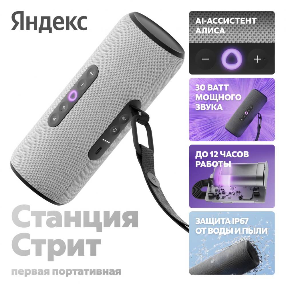 

Портативная акустическая система Яндекс, Станция Стрит с Алисой Серая