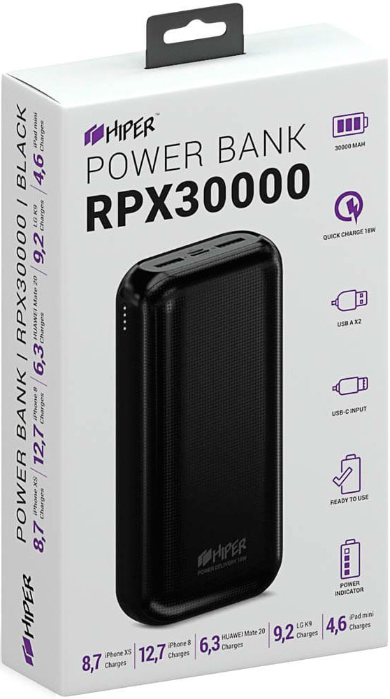 Внешний аккумулятор HIPER RPX30000 30000mAh c функцией QC Black 0301-0633 - фото 4