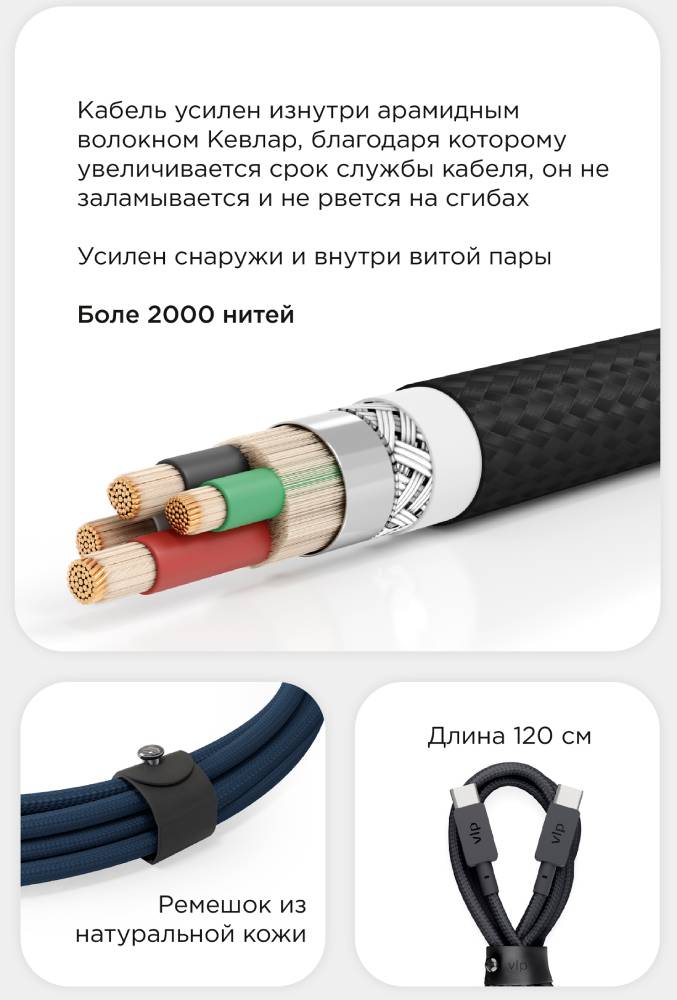 Дата-кабель VLP Nylon Cable USB-C-USB-C 60W 1.2 м Черный 0307-0839 - фото 4