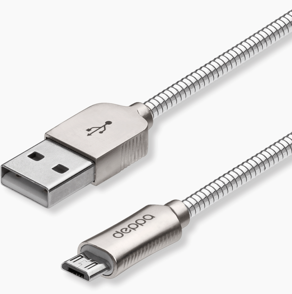 Дата-кабель Deppa Steel USB-microUSB 1,2м оплетка металл Silver 0307-0679 72273 - фото 3