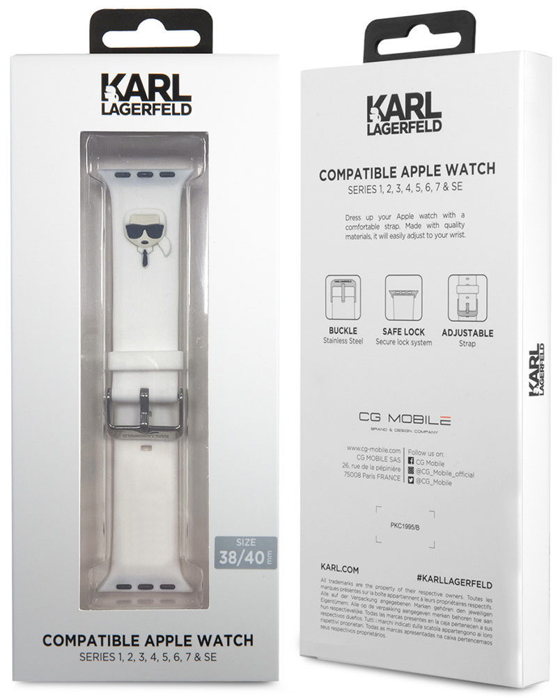 Ремешок для умных часов Karl Lagerfeld Apple Watch 41|40|38 mm Silicone Karl head Белый 0400-2261 - фото 4