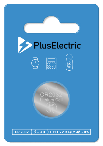 Батарея Plus Electric CR2032 литиевая блистер 1 шт 0302-0185 - фото 1