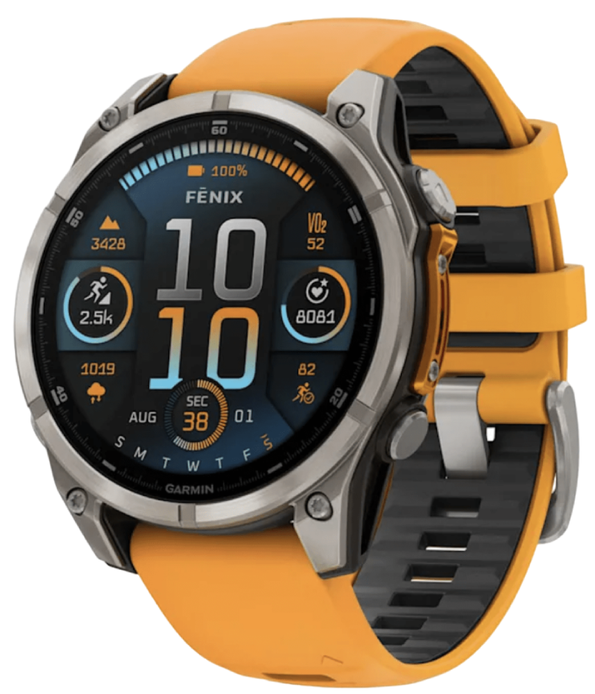 

Часы Garmin, Fenix 8 Amoled Sapphire 47мм Серые с оранжевым ремешком