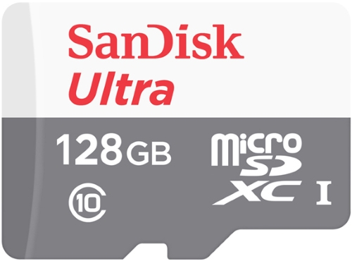 

Карта памяти MicroSDHC SanDisk, Ultra 128Gb Сlass 10 без адаптера White-Grey