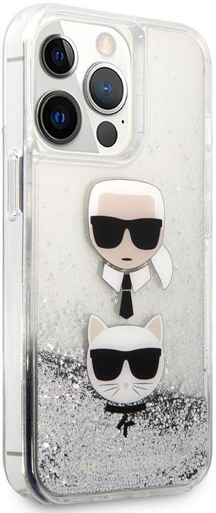 Чехол-накладка Karl Lagerfeld для iPhone 13 Pro Liquid glitter Karl & Choupette heads Hard Серебристый 0319-0404 Galaxy S21 FE, iPhone 13 Pro - фото 3