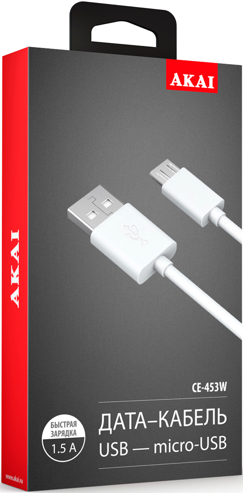 Дата-кабель Akai CE-453W USB-microUSB White 0307-0647 - фото 2