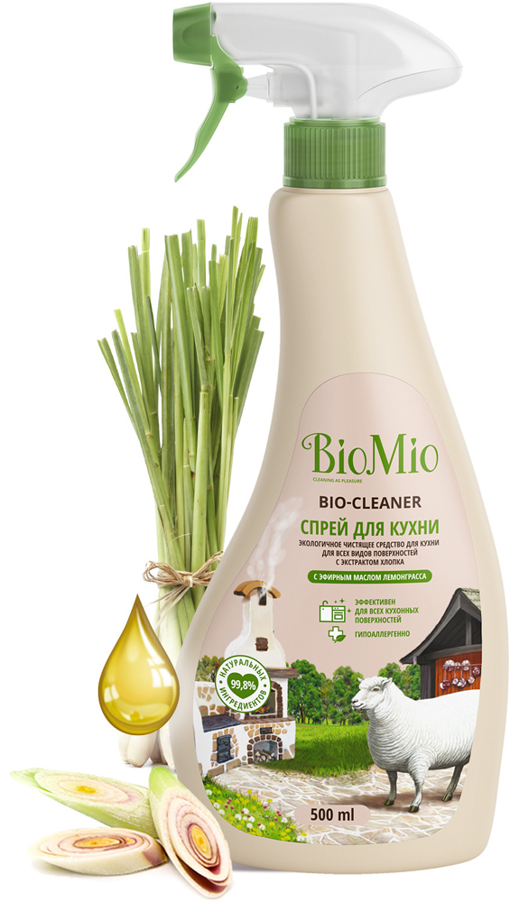 

Чистящий спрей BioMio, Bio-Kitchen Cleaner для кухни лемонграсс ЭКО 500мл