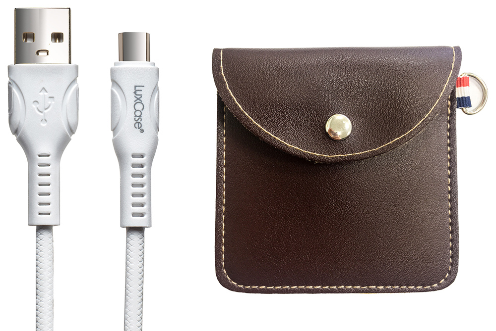 

Дата-кабель LuxCase, Type-C 1.5А белый+мягкий футляр Brown
