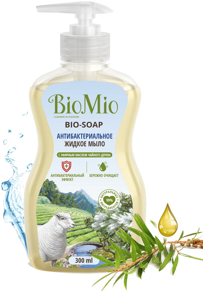 Жидкое мыло для рук BioMio Bio-Soap с дозатором антибактериальное гипоаллергенное ЭКО Чайное дерево 300мл 7000-3013 - фото 1