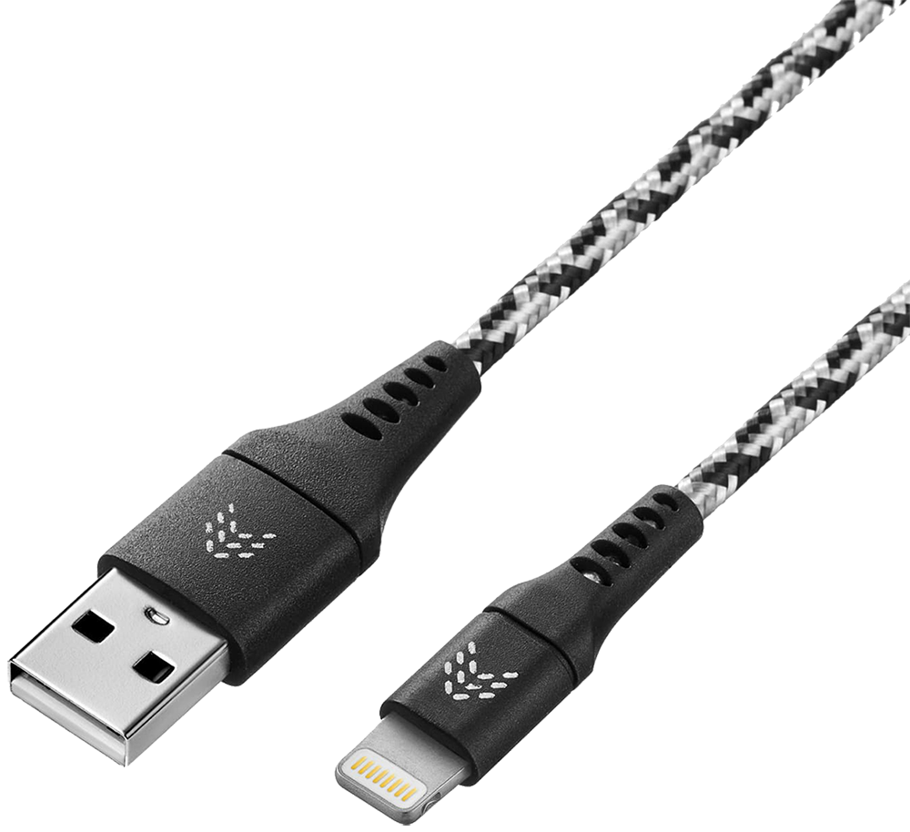 Дата-кабель Rocket Contact USB-A - Lightning 1м оплётка нейлон Черно-белый 0307-0807 RDC501BL01CT-AL - фото 1