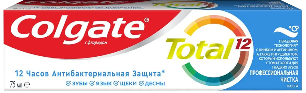 

Зубная паста Colgate, Total12 Профессиональная чистка комплексная антибактериальная 75мл