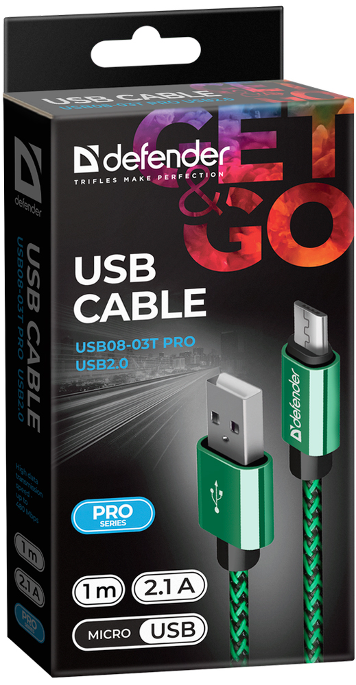 Дата-кабель Defender USB08-03T PRO USB-microUSB 1м Green 0307-0712 - фото 4