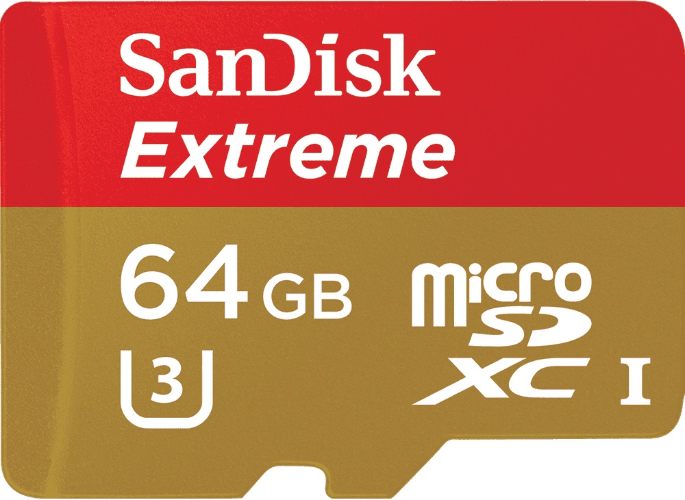 Карта памяти MicroSDHC SanDisk Extreme 64Gb Class10 UHS-1 U3 с адаптером Red-Gold 0305-1200 SDSQXVF-064G-GN6MA - фото 1