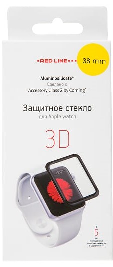 

Стекло защитное RedLine Corning для Apple Watch 38 мм 3D черная рамка, Corning для Apple Watch 38 мм 3D черная рамка