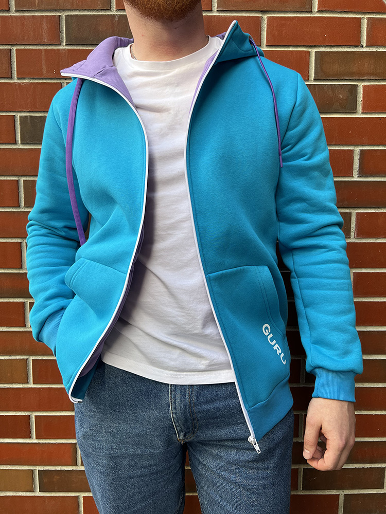 Худи  с фиолетовым подкладом Синее (3XL) фото