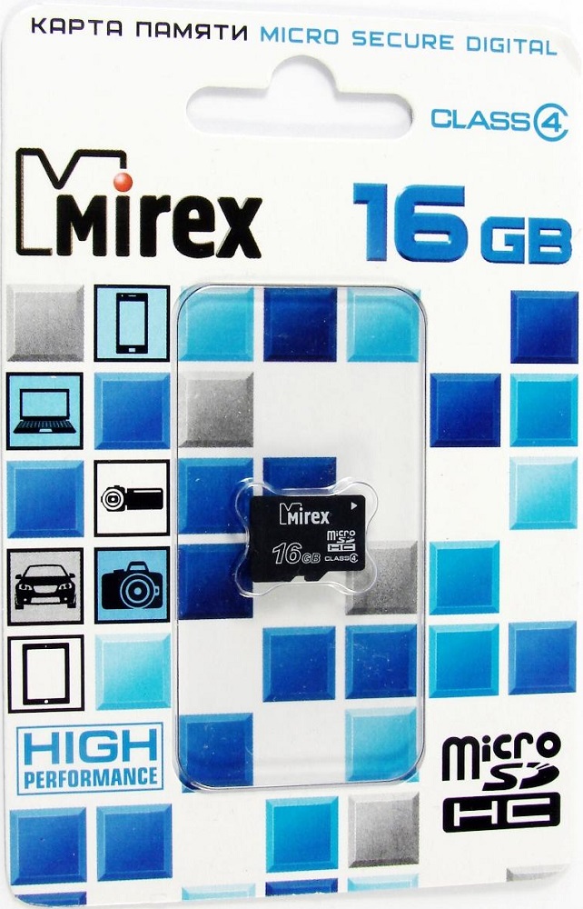 Карта памяти MicroSDHC Mirex 16Gb Class 4 без адаптера Black 0305-1286 - фото 1
