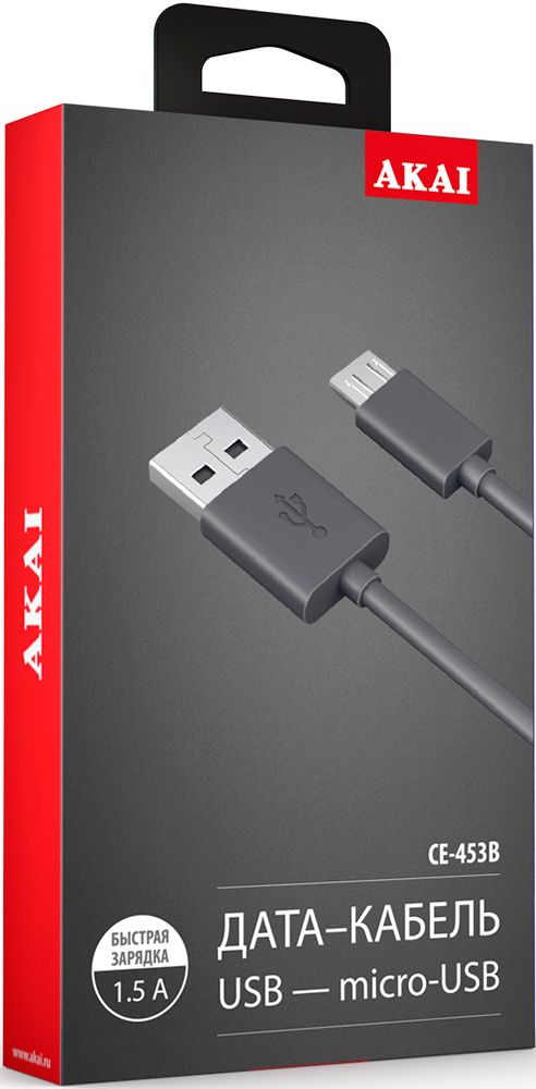 Дата-кабель Akai CE-453B USB-microUSB Black 0307-0646 - фото 2