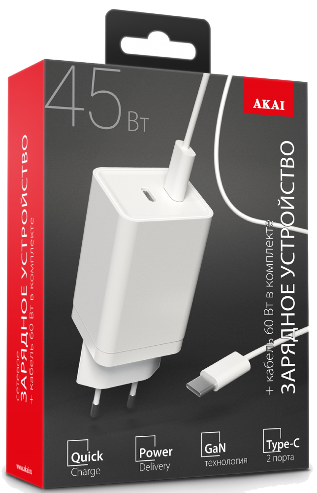 СЗУ Akai сетевое зарядное устройство с двумя портами type c 35w блок питания usb c c для apple