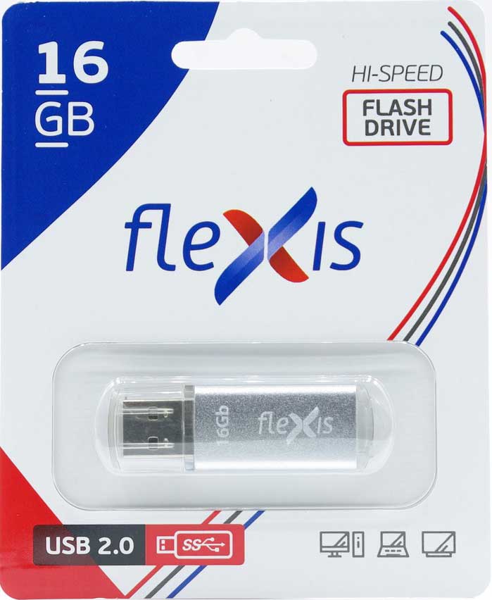 USB Flash FLEXIS RB-108 16GB USB2.0 Silver 0305-1340 - фото 1
