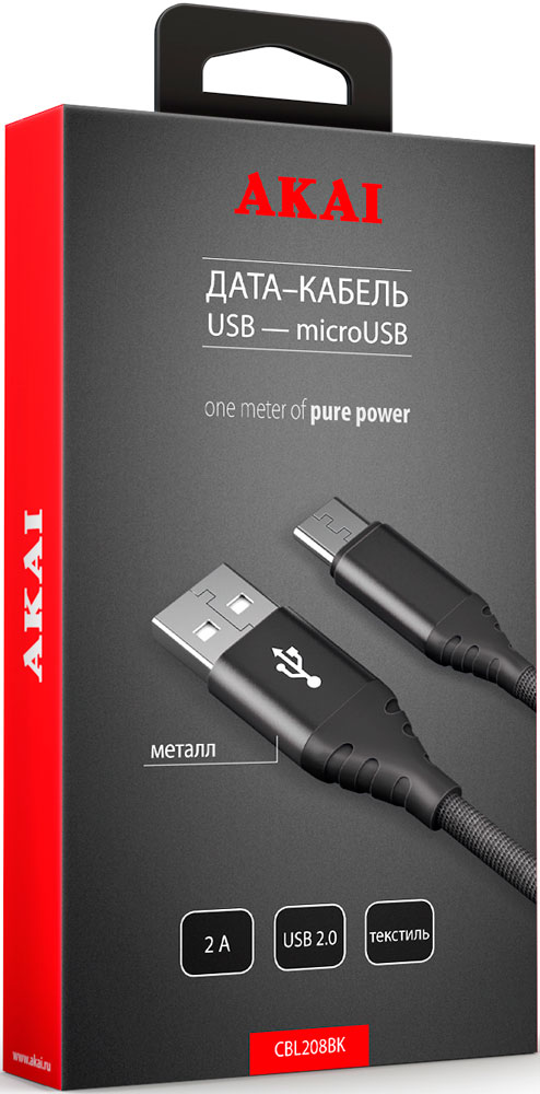 Дата-кабель Akai CBL208 USB-microUSB Black