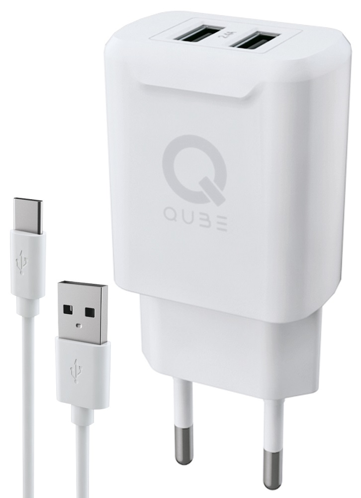 

СЗУ QUB, 2USB QWCTYPEC24WHT+кабель Type-C 2.4А White