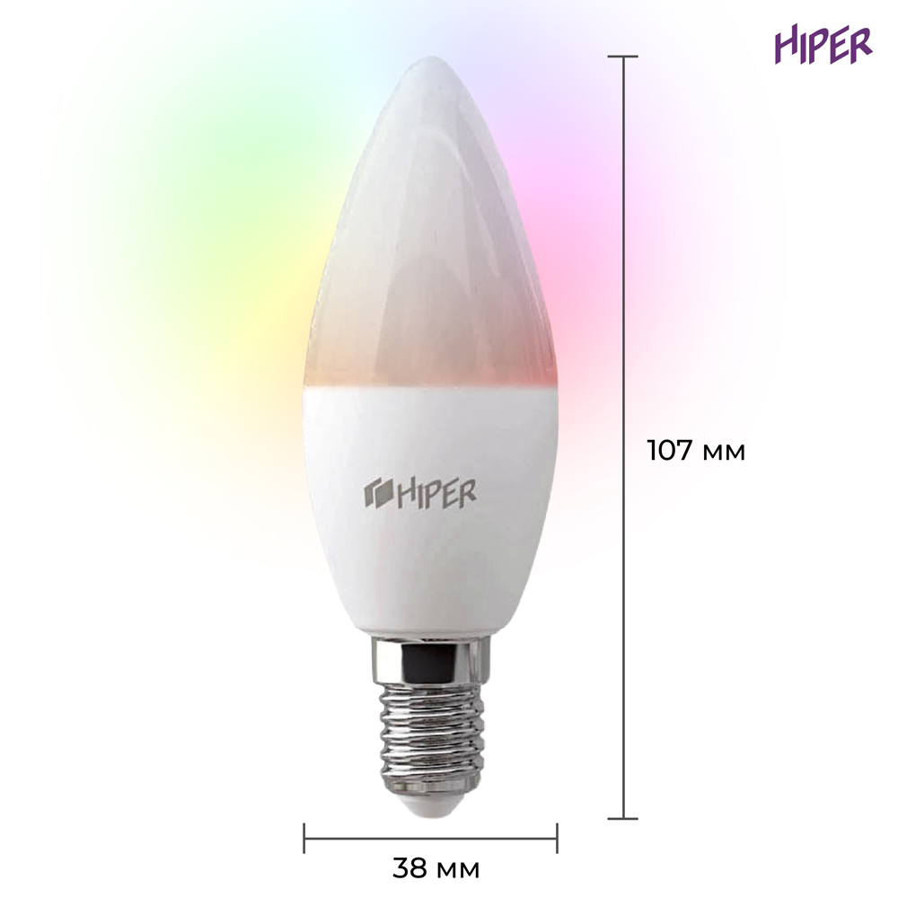 Умная лампочка HIPER IoT LED C1 RGB WiFi E14 цветная 0600-0766 IoT C1 RGB - фото 7