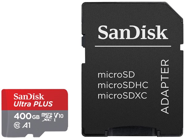 

Карта памяти MicroSDHC SanDisk, 400Gb Class10 с адаптером UHS-I U3 SDSQUAR-400G-GN6MA grey-red