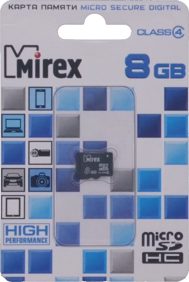 

Карта памяти MicroSDHC Mirex, 8Gb Class 4 без адаптера Black