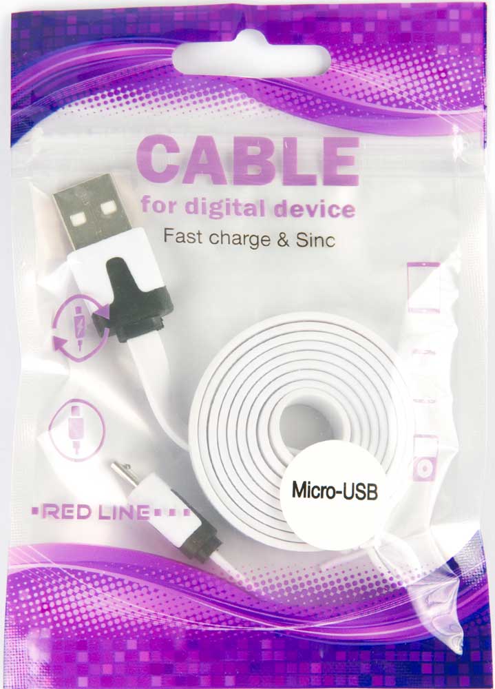Дата-кабель RedLine USB-microUSB плоский White 0307-0406 С разъемом microUSB - фото 3
