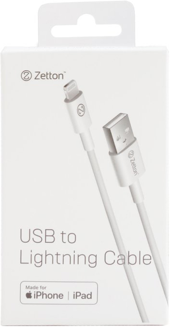 Дата-кабель Zetton USB-A-Lightning MFI 1м White (ZTUSBMFI3A8) 0307-0743 USB-A-Lightning MFI 1м White (ZTUSBMFI3A8) - фото 2