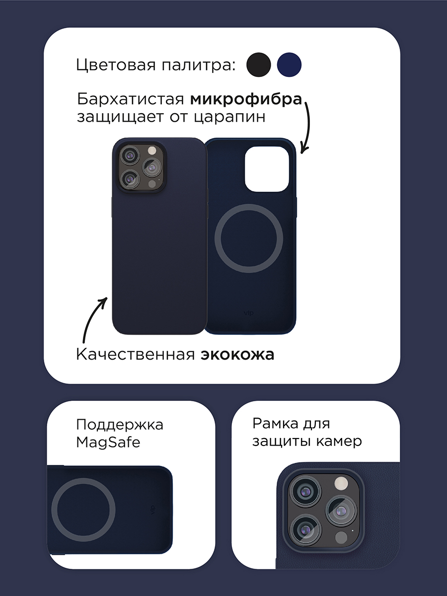 Чехол-накладка VLP Ecopelle Case с MagSafe для iPhone 15 Темно-синий 0314-0147 - фото 4