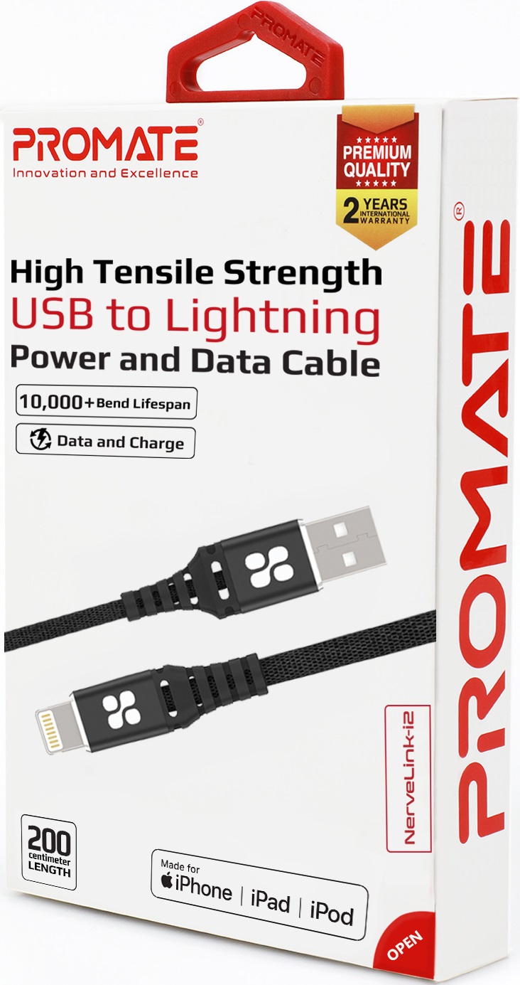 Дата-кабель Promate Lightning MFI с защитой от излома Black 0307-0507 - фото 3