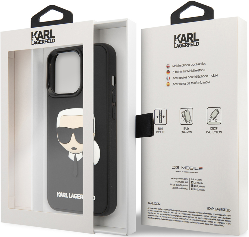 Чехол-накладка Karl Lagerfeld iPhone 14 Pro 3D Rubber Case Karl's Head Черный KLHCP14LKH3DBK 0319-0650 - фото 5