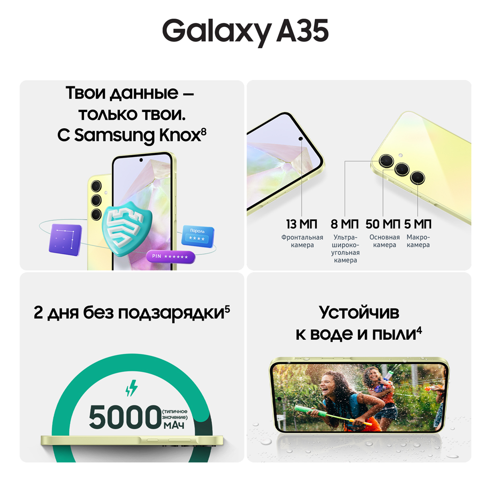 Смартфон Samsung Galaxy A35 8/128 Гб 5G Желтый 3100-1923 SM-A356EZYDCAU Galaxy A35 8/128 Гб 5G Желтый - фото 4