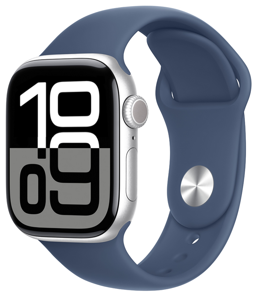 

Часы Apple, Watch Series 10 GPS 46мм корпус из алюминия Silver+ремешок Sport Band denim (S/M)