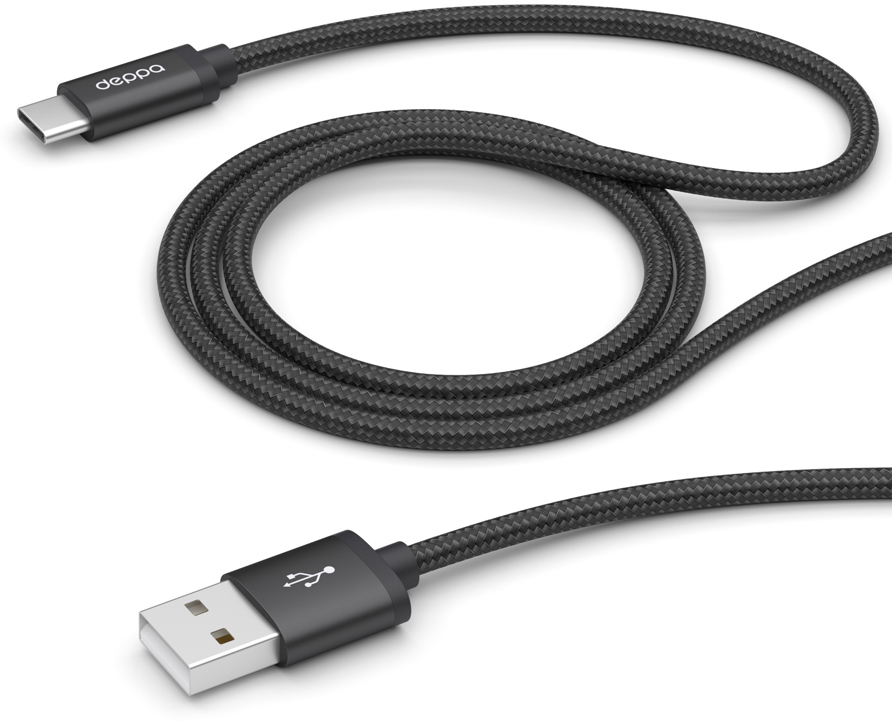 Дата-кабель Deppa USB A-Type C 1,2м нейлоновая оплетка Black 0307-0703 - фото 2
