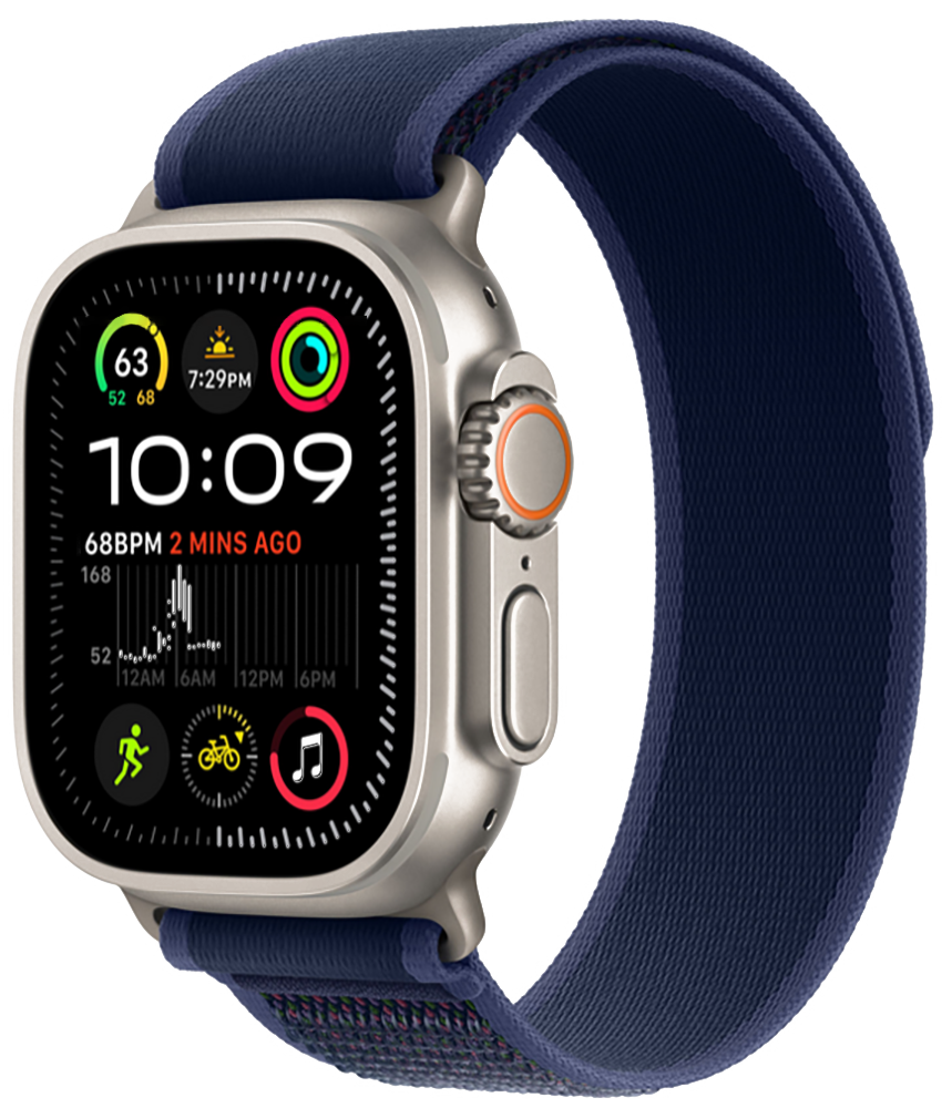 

Часы Apple, Watch Ultra 2 (2024) Natural Titanium +ремешок Trail Loop Blue (M/L)