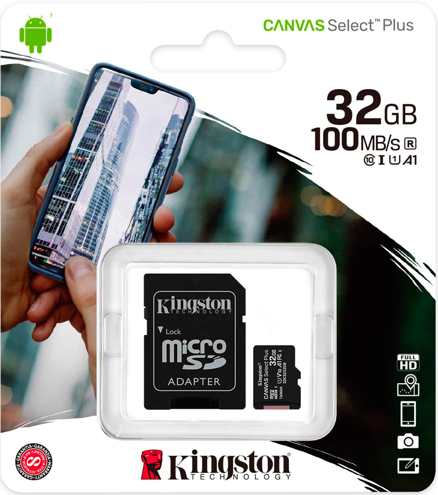 Карта памяти MicroSDHC Kingston Canvas Select Plus 32Gb Class10 с адаптером Black 0305-1418 SDCS2/32GB - фото 3