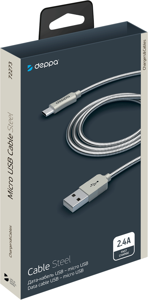 Дата-кабель Deppa Steel USB-microUSB 1,2м оплетка металл Silver 0307-0679 72273 - фото 5