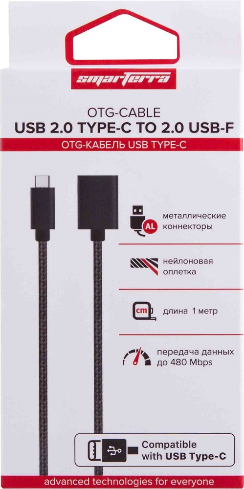 

Дата-кабель Smarterra, STR-TCU100 OTG USB Type-C black