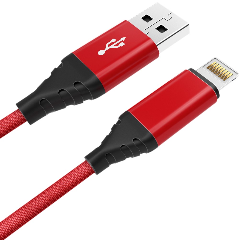 Дата-кабель Akai CE-610 USB-A-Lightning оплетка текстиль Red дата кабель akai ce 610 usb lightning 1м 2 1а текстиль синий