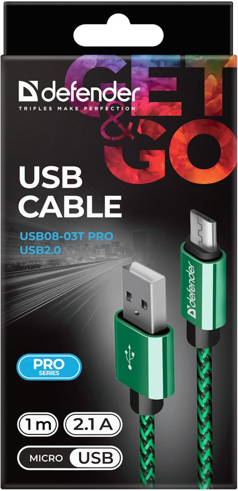 Дата-кабель Defender USB08-03T PRO USB-microUSB 1м Green 0307-0712 - фото 3