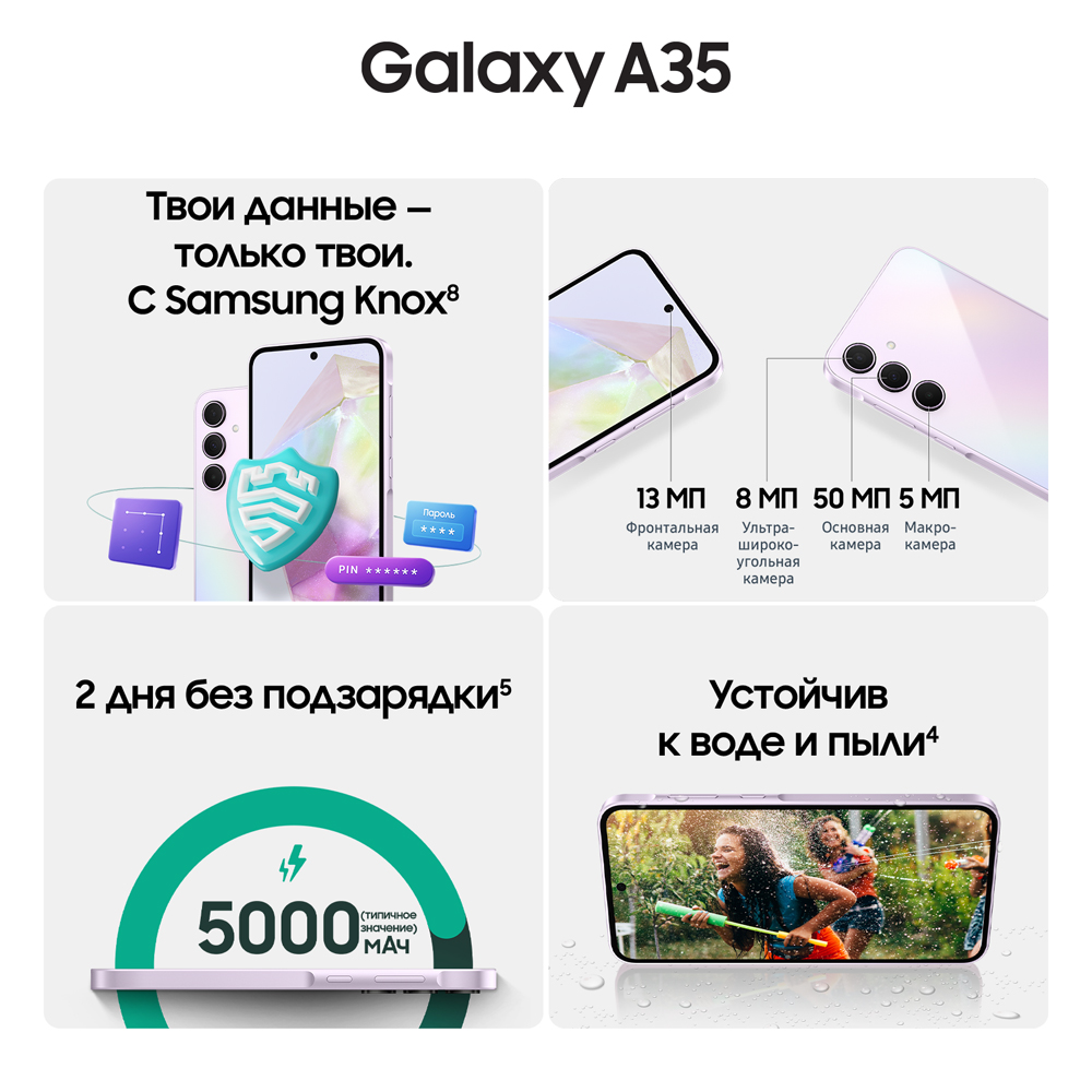 Смартфон Samsung Galaxy A35 8/128 Гб 5G Лавандовый 3100-1922 SM-A356ELVDCAU Galaxy A35 8/128 Гб 5G Лавандовый - фото 4