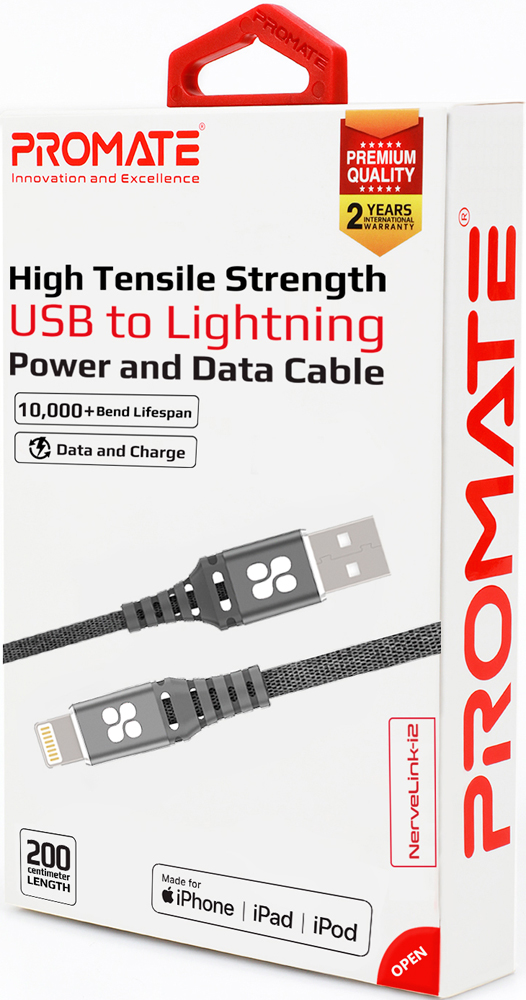 Дата-кабель Promate Lightning MFI с защитой от излома Grey 0307-0514 - фото 3