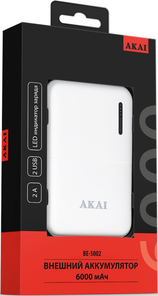 Внешний аккумулятор Akai внешний аккумулятор oxion opb 1027wc 8000 мач белый