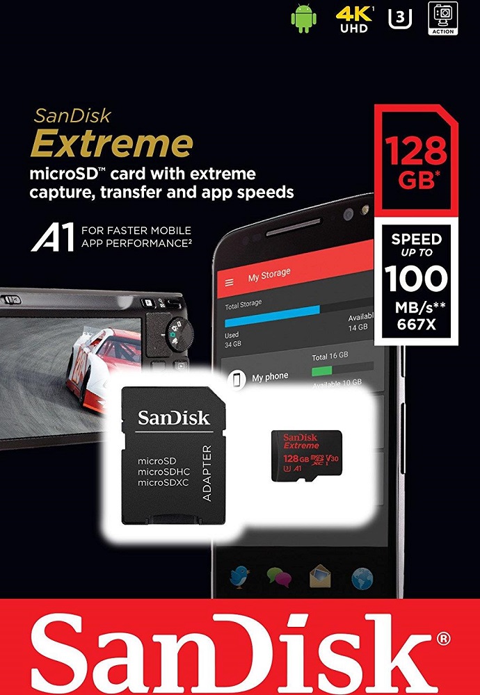 Карта памяти MicroSDHC SanDisk Extreme 128GB Class 10 с адаптером 0305-1301 SDSQXAF-128G-GN6MA - фото 3