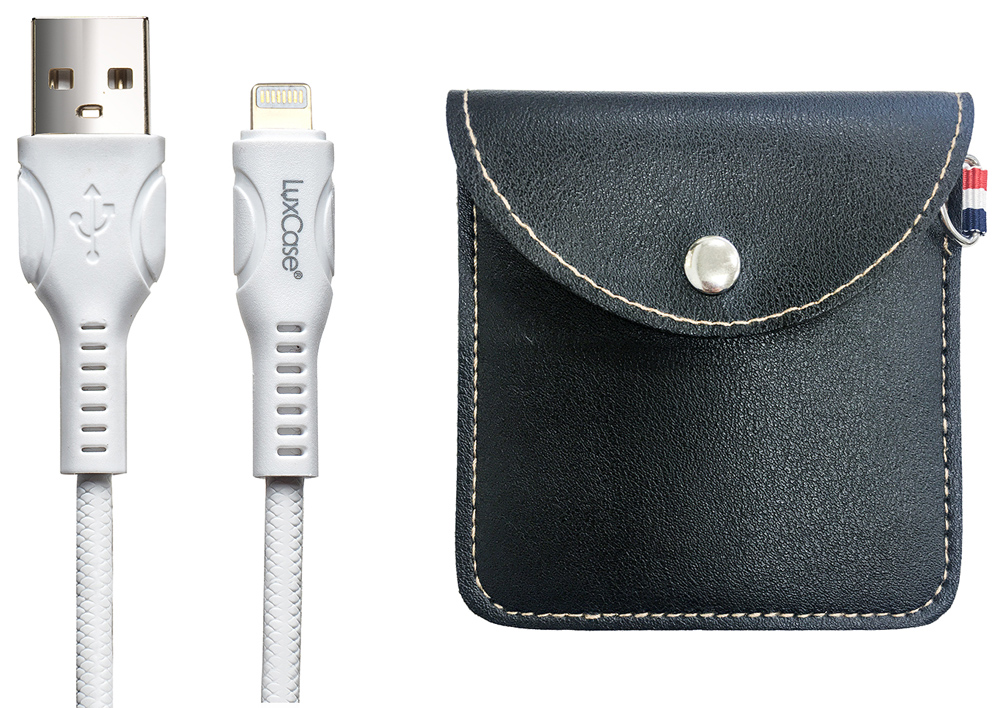 

Дата-кабель LuxCase, Lightning 1.5А белый+мягкий футляр Black