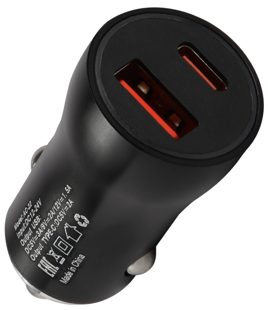 RedLine AC-22 1 USB+Type-C 3A Черное