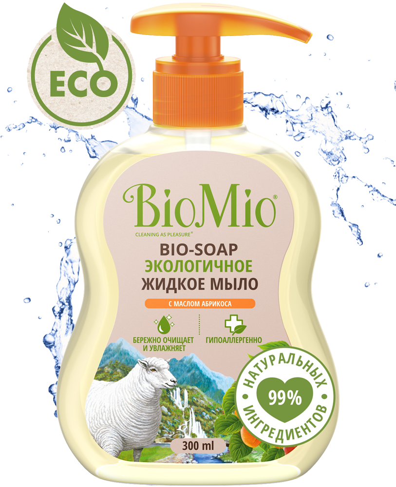Жидкое мыло для рук BioMio с маслом абрикоса cмягчающее ЭКО 300мл