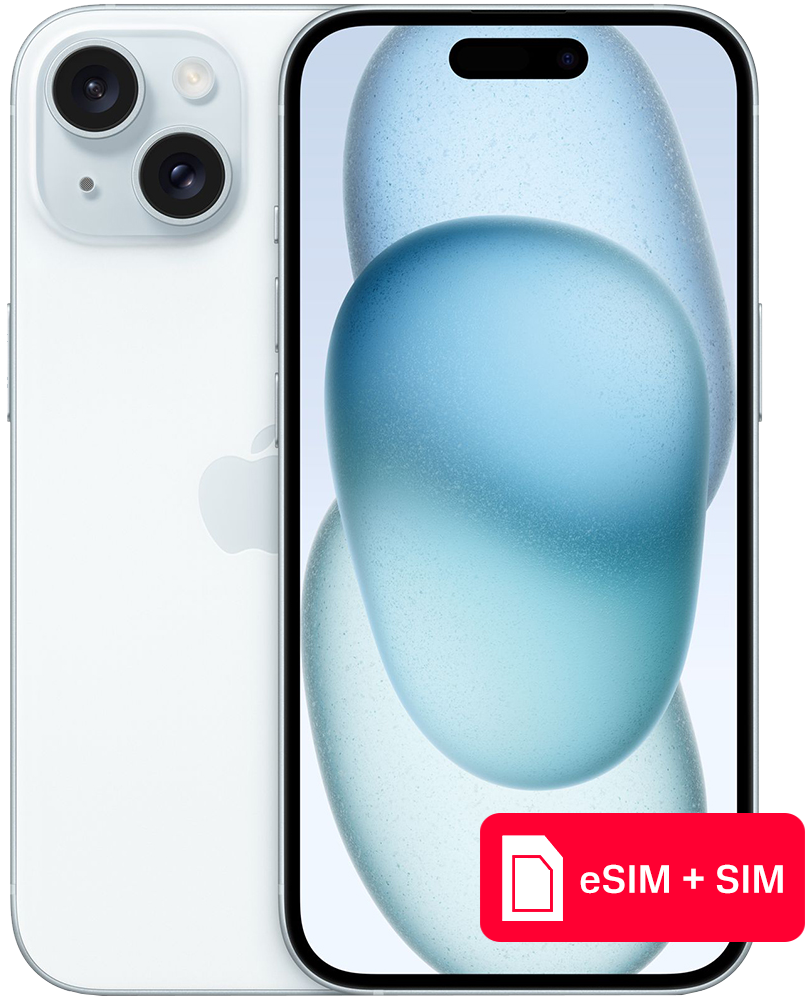 Смартфон Apple iPhone 15 256Gb eSIM + SIM Голубой малайзия таиланд индонезия sim карта предоплата 3 15 дней поддержка esim неограниченные данные 4g оператор данных роуминга для путешествий